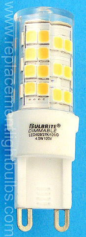Bulbrite LED4G9/27K/120/D 4.5W 120V G9 LED 2700K Dimmable Light Bulb Replacement Lamp