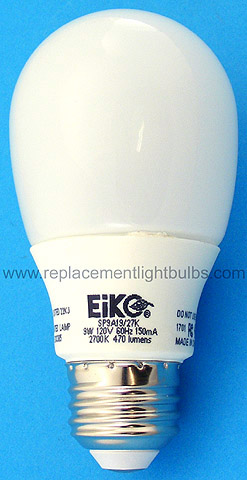 Eiko SP9A19/27K 9W 120V 2700K Certified Green Energy Saving Light Bulb