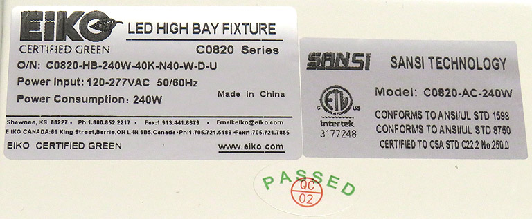 C0820-HB-240W-40K-N40-W-D-U Label