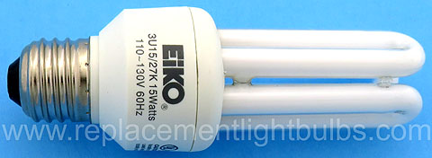 Eiko 3U15/27K 120V 15W 110-130V 15Watts 2700K Energy Saving Light Bulb