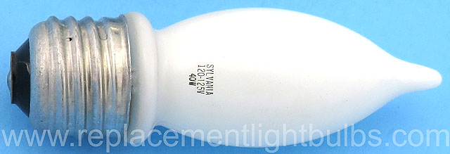 Sylvania 40CA9/W 120-125V 40W Torpedo White Glass Medium Screw Base Light Bulb