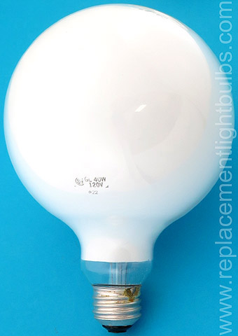 GE 40G40/W 40W 120V G40 White Globe Glass E26 Medium Screw Base Light Bulb