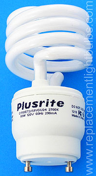 Plusrite CF18ET2/SP/GU24 18W 120V 2700K Compact Fluorescent Light Bulb Lamp