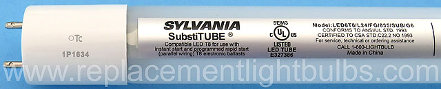 Sylvania SubstiTube LED8T8/L24/FG/835/SUB/G6 8.5W 3500K 2 Foot LED Direct Fit Light Bulb